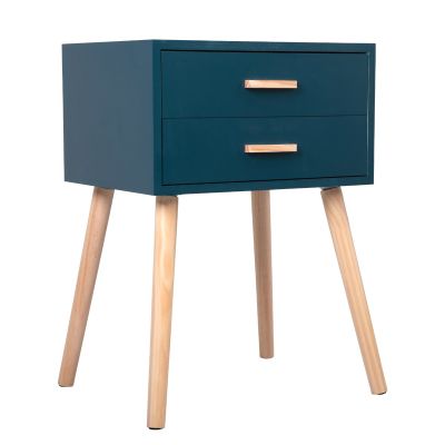 Teak Low End Side Table W/2 Drawers, Splayed Leg