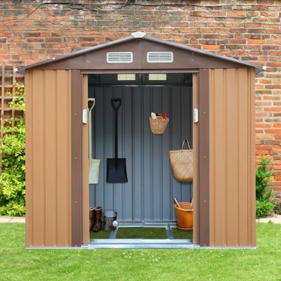 7 x 4 ft Outdoor Steel Storage Shed, Lawn Equipment Tool Organizer for Backyard Garden w/ Reinforced Roof, Vents, Lockable Sliding Door
