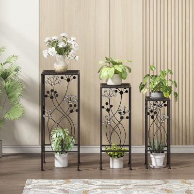 3 sets Wrought Iron Plant Stands Outdoor