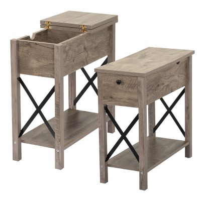 Rustic X-Shape Flip-Top Side Table of 2