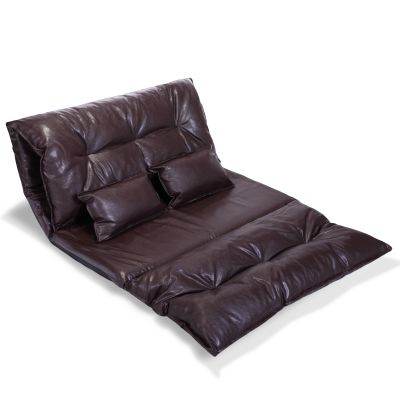 PU Brown Waterproof Floor Couch Sofa Low Profile Floor Sleeper Couch with 2 Cushion