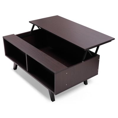 Espresso Extendable Lift Top Coffee Table w/ 2 Open Cabinets