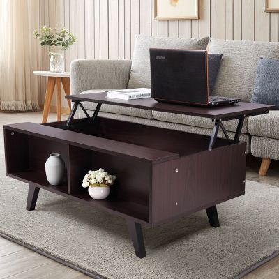 Espresso Extendable Coffee Table w/Lift Top, Open Cabinet