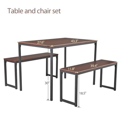 Metal & Wood Dining Room Set W/2 Bench Seating
