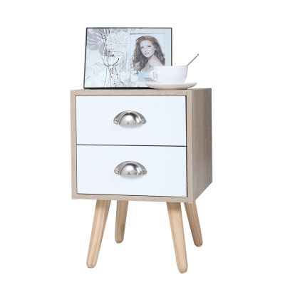 Wood and White 2 Drawer Nightstand set of 2 