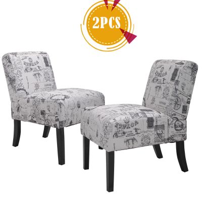 Linen Beige Slipper Chair W/ Wood Legs set of 2