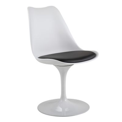 Padded Swivel Tulip Dining Chair in White + Black