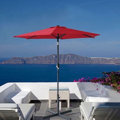 7.7FT Outdoor Patio Table Umbrella with Stand-Wine Red