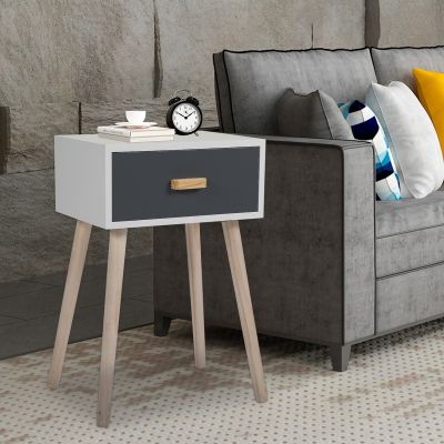 Charcoal Gray White 1 Drawer Nightstand Set of 2