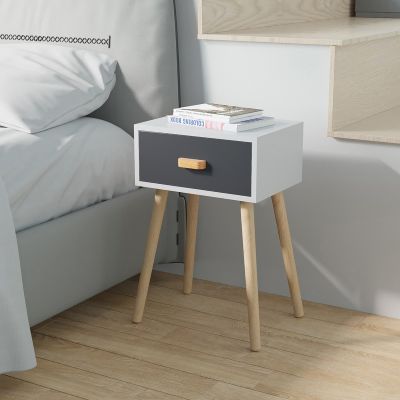 Charcoal Gray White 1 Drawer Nightstand Set of 2