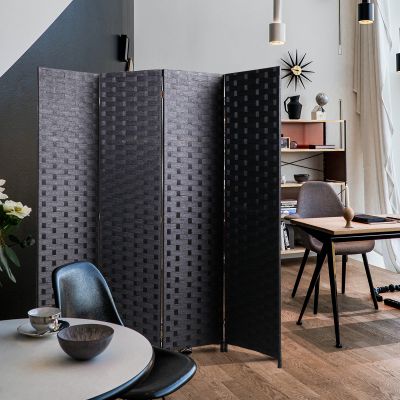 4-Panel Folding Paper Rope Screen Room Divider Freestanding Divider