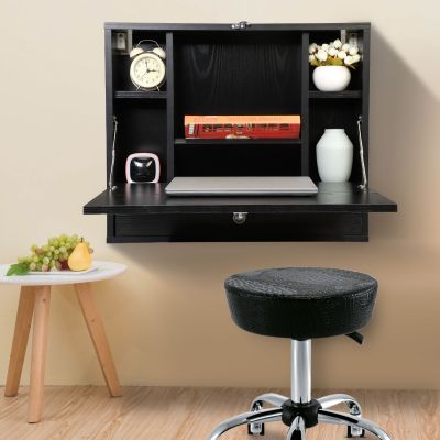 Wooden Drop-Leaf Table with Storage Drawer & Shelves