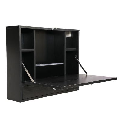 Wooden Drop-Leaf Table with Storage Drawer & Shelves