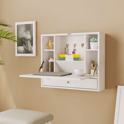 White Wall-Mounted Folding Laptop Table