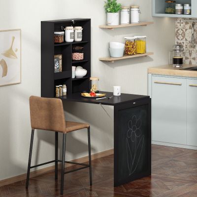 Wall Mounted Table Convertible Writing Desk W/ Storage Shelves 