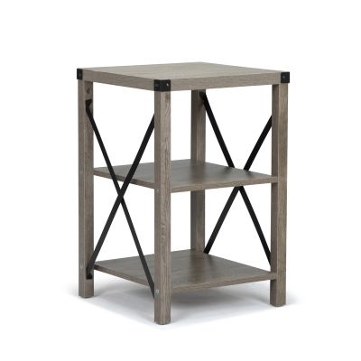 Gray 3-Tier Sofa Side End Table W/ Storage Shelf X-Shaped