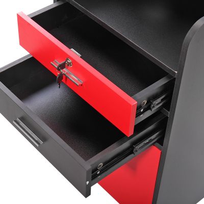 Red + Black Rolling Barber Beauty Station Cabinet