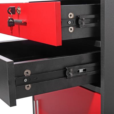 Red + Black Rolling Barber Beauty Station Cabinet