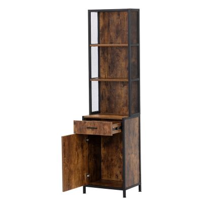 Salon Station with 3-Tier Storage Shelf,Salon Cabinets and Storage for Hair Stylist，Hair Salon Beauty Spa Equipment,Rustic Brown