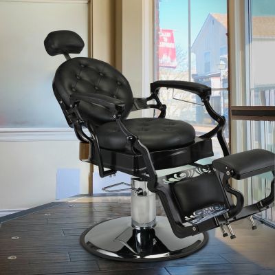 Vintage Barber Chair, Heavy Duty Metal All Purpose Hydraulic Recline Styling Chair, Beauty Salon Spa Styling Equipment, Black