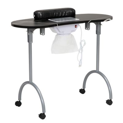 Portable Nail Manicure Table with Electric Dust Collector, 4 Lockable Wheels, Carry Bag, Black