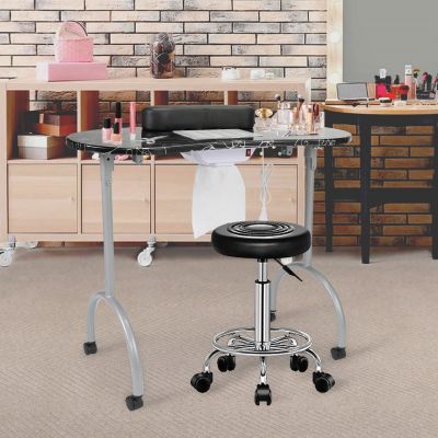 Portable Nail Manicure Table with Electric Dust Collector, 4 Lockable Wheels, Carry Bag, Black