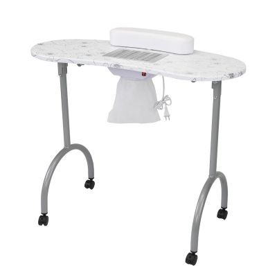 Portable & Foldable Manicure Table Nail Table Desk with Electric Dust Collector, 4 Lockable Wheels, Carry Bag, White