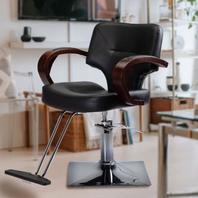 Hydraulic Barber Chair 360-Degree Swivel Shampoo Spa Beauty Salon Equipment w/Wood Armrest