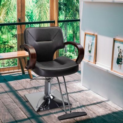 Hydraulic Barber Chair 360-Degree Swivel Shampoo Spa Beauty Salon Equipment w/Wood Armrest