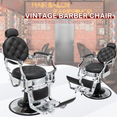 Vintage Barber Chair, Heavy Duty Hydraulic Recline Salon Chair with Adjustable Headrest, Black