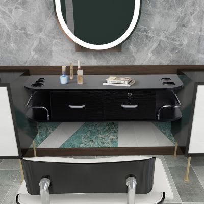 Modern Wall-Mounted Barber Cabinet with Locking Drawer for Hair Stylist, Black