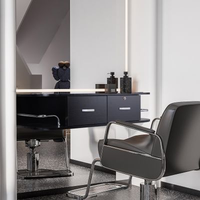 Modern Wall-Mounted Barber Cabinet with Locking Drawer for Hair Stylist, Black