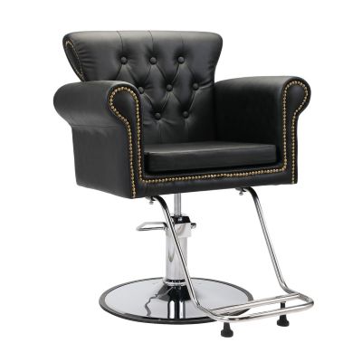 Classic Hydraulic Hairdressing Barber Chair with Round Base, Oil Pump and Footrest, Black PVC Leather for Hair Stylist,  Black