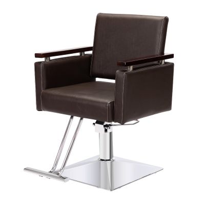 Hydraulic Barber Chair with Wooden Armrests, 360 Degree Rotation and Height Adjustment, Dark Brown