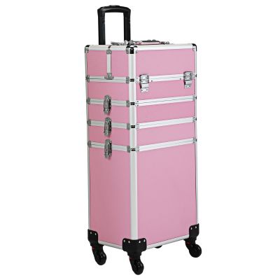 Pink Salon Beauty Trolley Rolling Makeup Case on Wheels 