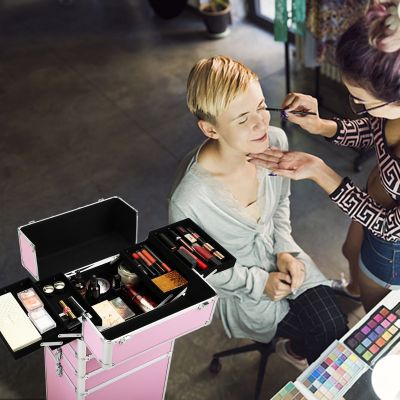 Pink Salon Beauty Trolley Rolling Makeup Case on Wheels 