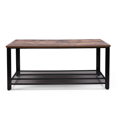 2 Tier Rectangular Wood Cocktail Coffee Table with Shelf