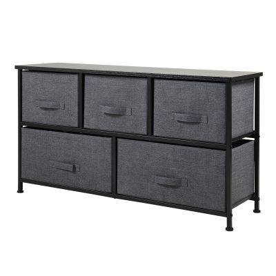 Black 2 Tier 5-Drawer Fabric Dresser Storage Chest