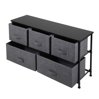 Black 2 Tier 5-Drawer Fabric Dresser Storage Chest