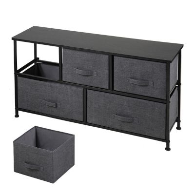 Black 2 Tier 5-Drawer Fabric Dresser Storage Chest