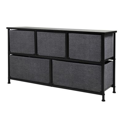 Black 2 Tier 5-Drawer Fabric Dresser Storage Chest