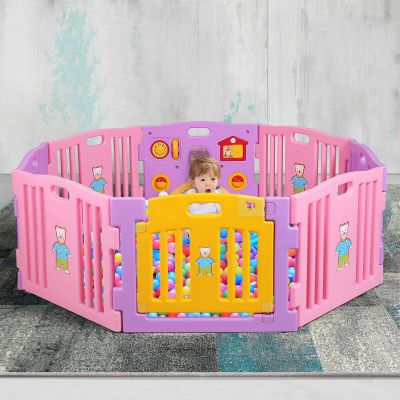 8 Panel Plastic Pink Pens Baby Crawling W/Toys