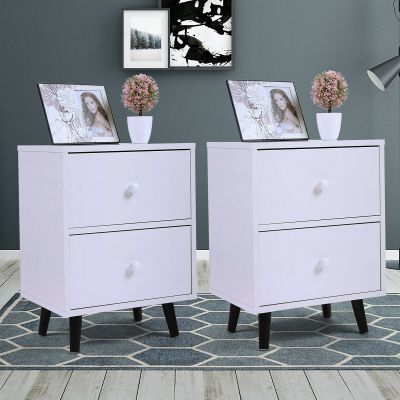 Modern Set of 2 White Nightstand Accent Table