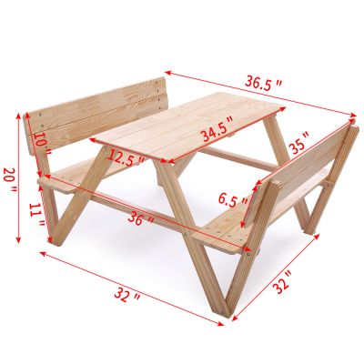 Patio Kids Wooden Dining Table with Bench Seat