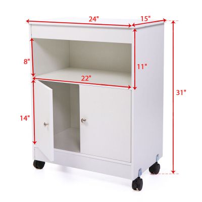 White Rolling Microwave Cart W/Pantry Storage, Shelf
