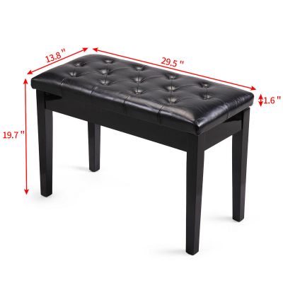 Cushioned Black Duet Piano Bench Leather with Storage