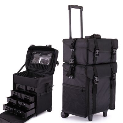 2 in 1 Makeup Case On Wheels Makeup Trolley Suitcase and Toiletry Bag