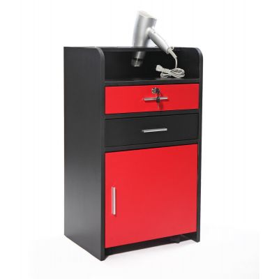 Red + Black Rolling Barber Beauty Station Cabinet