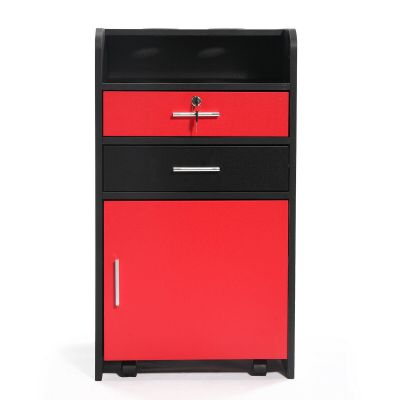 Red + Black Rolling Barber Beauty Station Cabinet