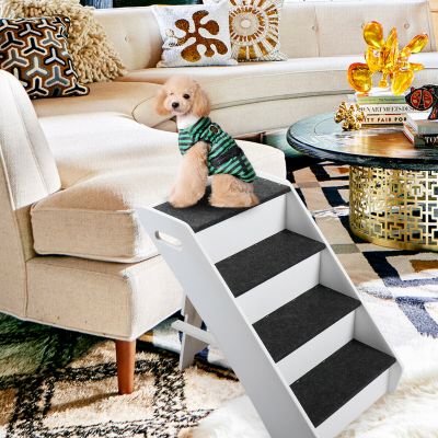 Side-guard Carpeted 4 Steps Folding Pet Stair